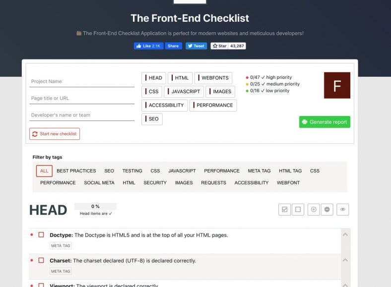front end check list